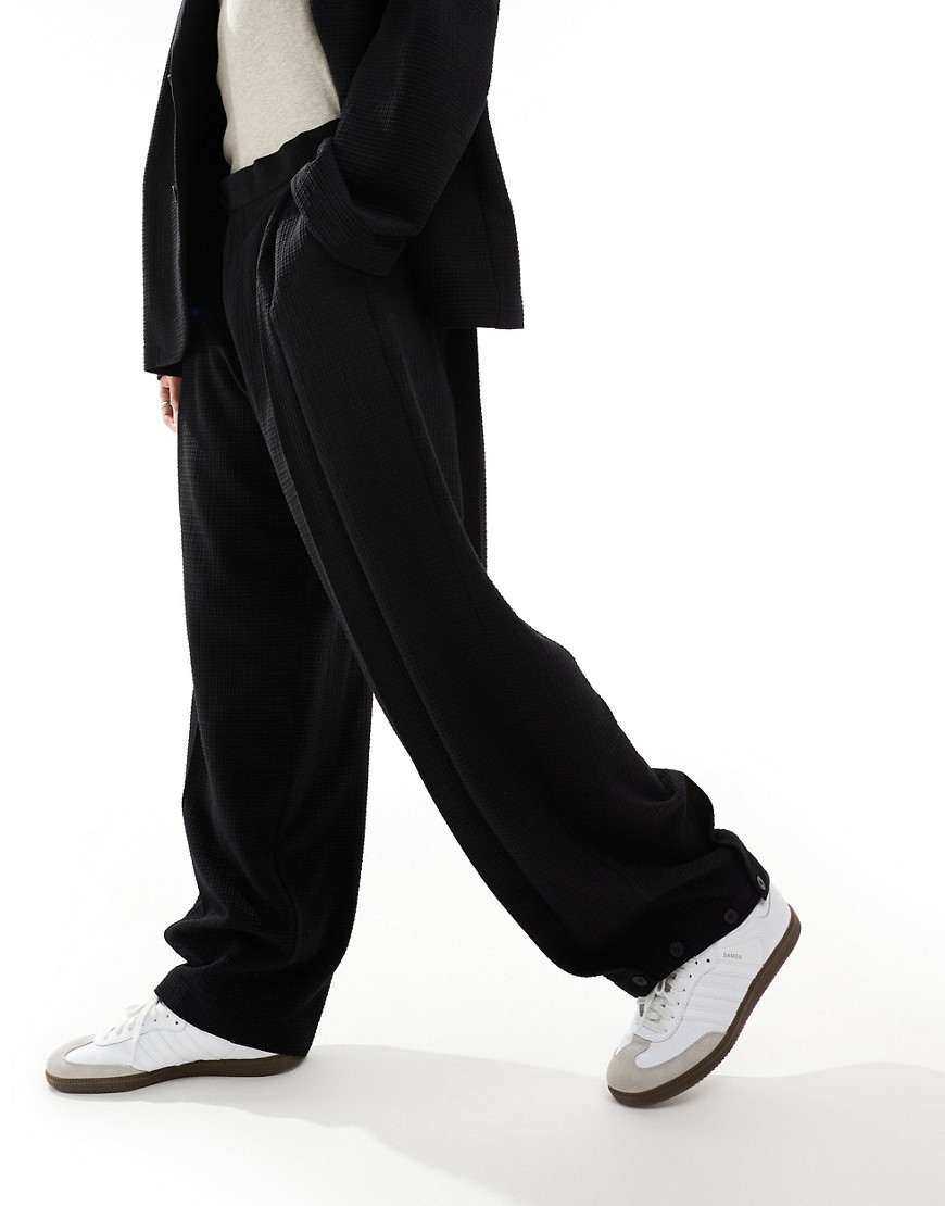 ASOS DESIGN soft tailored wide suit trousers in black seersucker