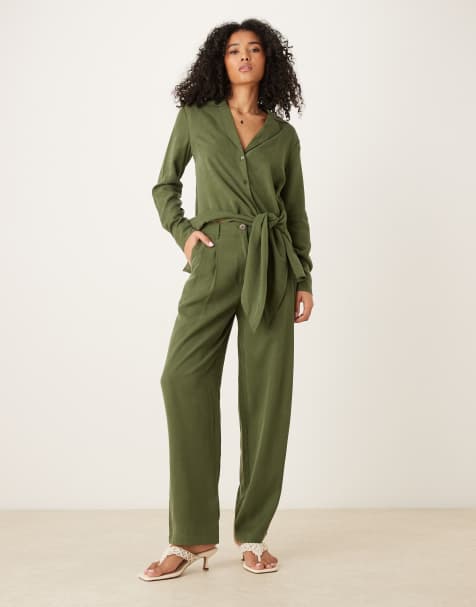 ASOS DESIGN soft tapered trousers co-ord in khaki - view 1