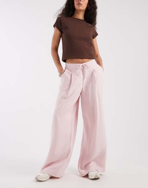 ASOS DESIGN soft texture wide leg pants in pink - view 1