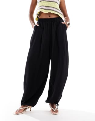 Asos Design Soft Textured Oversized Billow Pants With Tie Hem