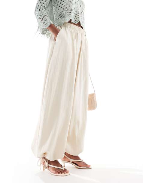ASOS DESIGN soft textured oversized billow pants with tie hem in buttermilk - view 1