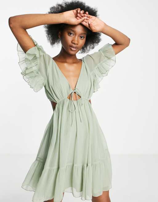 ASOS DESIGN soft tiered mini dress with tie front | ASOS