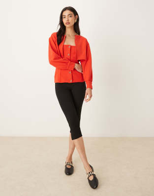 Asos Design Soft Touch 2-in-1 Bandeau & Cardigan Set In Red