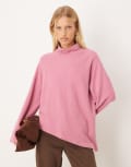 [ASOS DESIGN] ASOS DESIGN soft touch asymmetric jumper with turn-back cuff in pink L PINK