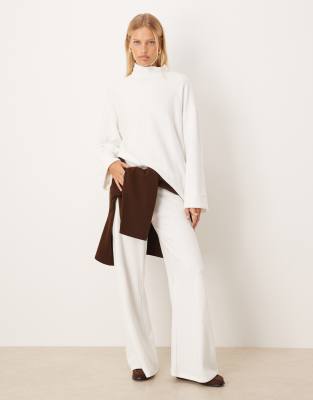 Asos Design Soft Touch Asymmetric Sweater With Rolled Cuffs In White