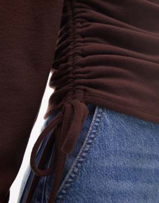 Asos Design Soft Touch Batwing Sleeve Top With Grown On Neck In Brown