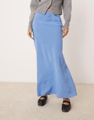Asos Design Soft Touch Bias Maxi Skirt In Blue