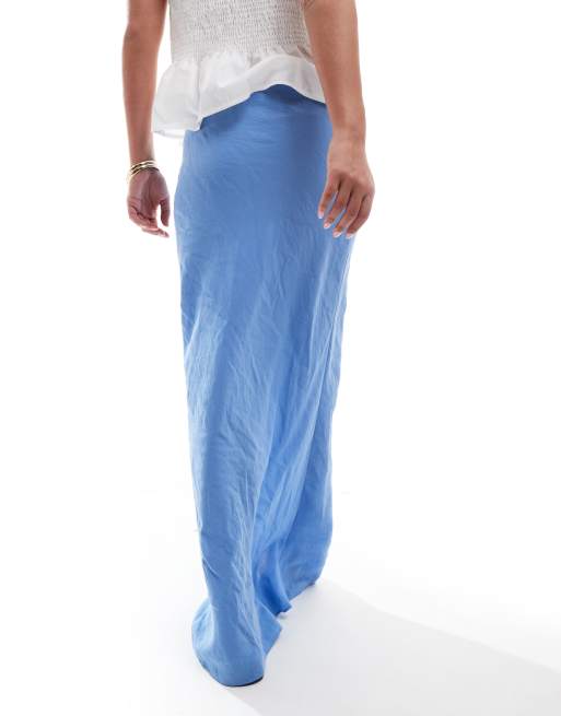 ASOS DESIGN soft touch bias maxi skirt in blue