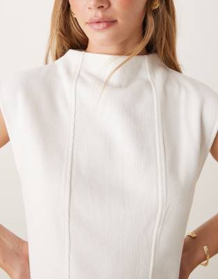 Asos Design Soft Touch Boat Neck Peplum Seam Detail Tank Top In White