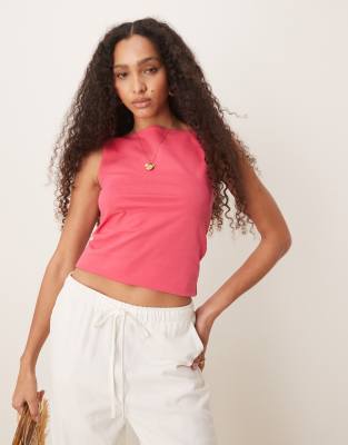 Asos Design Soft Touch Boat Neck Tank Top In Pink