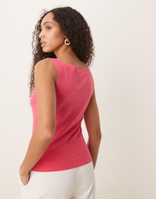 Asos Design Soft Touch Boat Neck Tank Top In Pink