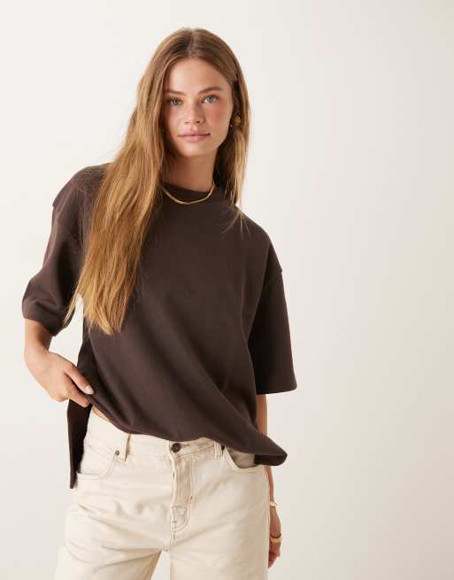 ASOS DESIGN soft touch boxy t-shirt in chocolate