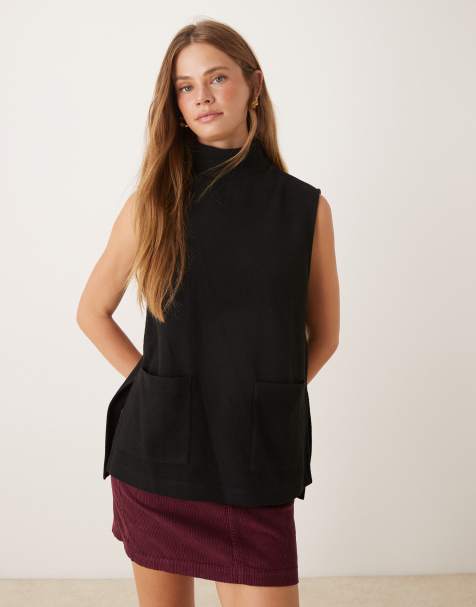 ASOS DESIGN soft touch boxy tank with high neck in black - view 1