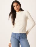 [ASOS DESIGN] ASOS DESIGN soft touch brushed rib long sleeve roll neck top-White S WHITE