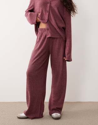 Asos Design Soft Touch Brushed Rib Wide Leg Pants In Red