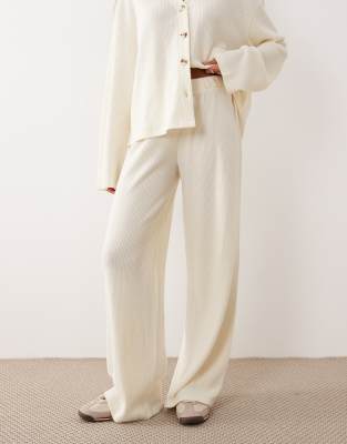 Asos Design Soft Touch Brushed Rib Wide Leg Pants In Gray