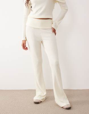 Asos Design Soft Touch Brushed Rib Wide Leg Pants Set In White