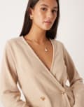 [ASOS DESIGN] ASOS DESIGN soft touch button detail long sleeve top in light taupe (part of a set)-Neutral M Light taupe
