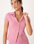 [ASOS DESIGN] ASOS DESIGN soft touch button up short sleeve cardigan in dusty pink S Dusty pink