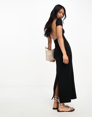 Asos design tie back cross front best sale split maxi beach dress in black