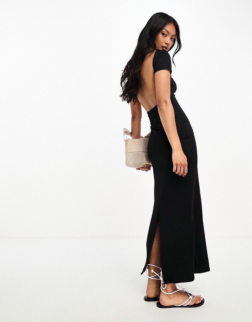 ASOS DESIGN soft touch capped sleeve scoop back maxi dress with in black