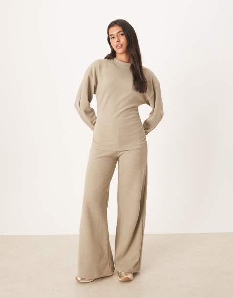 ASOS DESIGN soft touch cinched waist co-ord in taupe marl - view 1