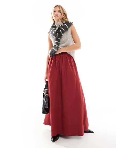 ASOS DESIGN soft touch circle maxi skirt in red - view 1