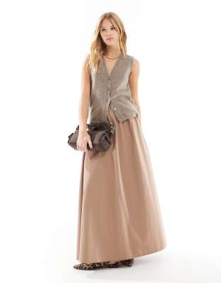 Asos Design Soft Touch Circle Maxi Skirt In Brown