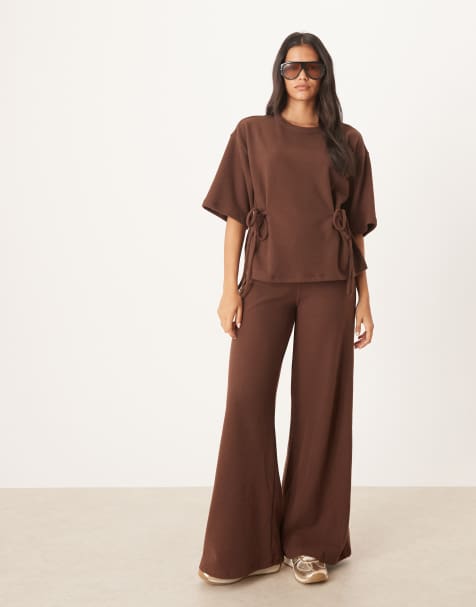 ASOS DESIGN soft touch co-ord in dark chocolate - view 1