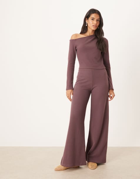 ASOS DESIGN soft touch co-ord trouser in plum - view 1