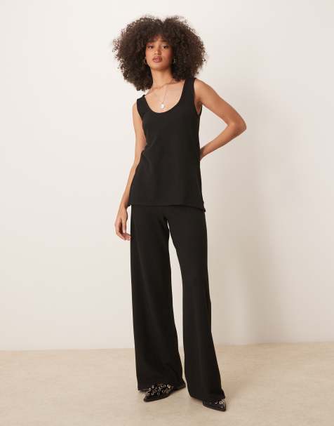 ASOS DESIGN soft touch co-ord wide leg trouser in black - view 1