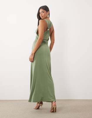 Asos Design Soft Touch Column Maxi Dress With Trim Back Detail In Green
