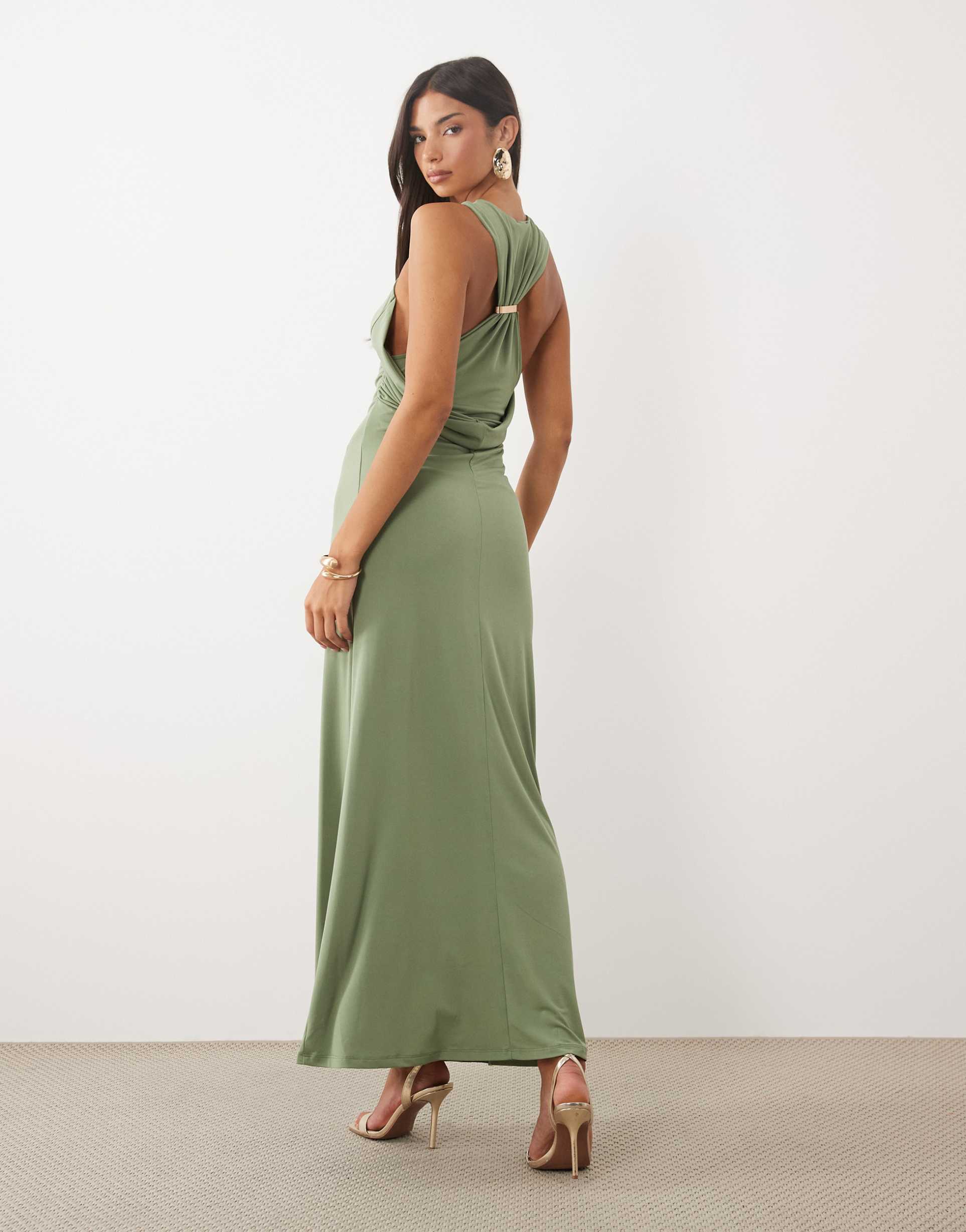 asos design soft touch column maxi dress with trim back detail in mint
