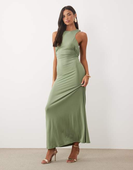 ASOS DESIGN soft touch column maxi dress with trim back detail in mint, 2 of 4
