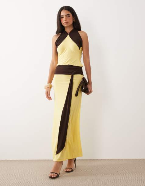 ASOS DESIGN soft touch contrast co-ord in yellow and brown - view 1