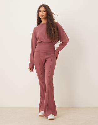 Asos Design Soft Touch Corset Waist Long Sleeve Top In Brown