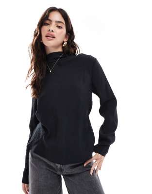 Asos Design Soft Touch Cowl Neck Tie Waist Top In Black