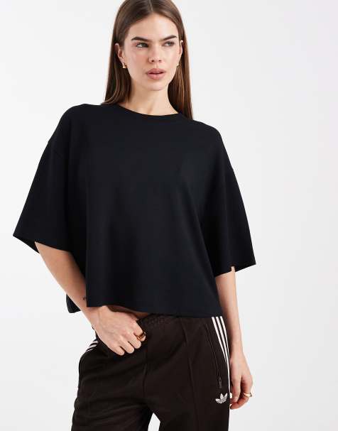 ASOS DESIGN soft touch cupro boxy crop t-shirt in black