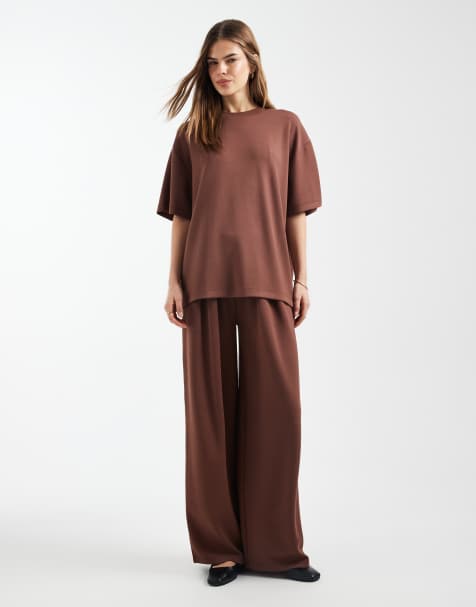 ASOS DESIGN soft touch cupro co-ord in chocolate - view 1