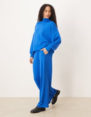 Asos Design Soft Touch Cupro Funnel Neck Sweatshirt In Blue