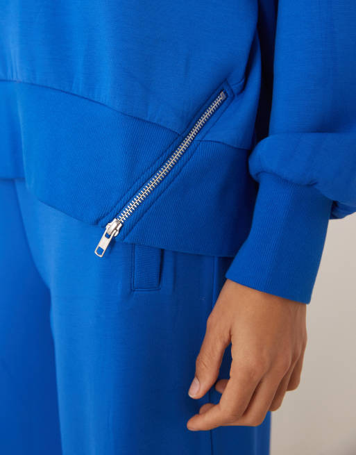 ASOS DESIGN soft touch cupro funnel neck sweatshirt in bright blue, 3 of 4