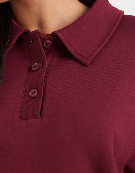 ASOS DESIGN soft touch cupro henley sweatshirt in burgundy, 3 of 4