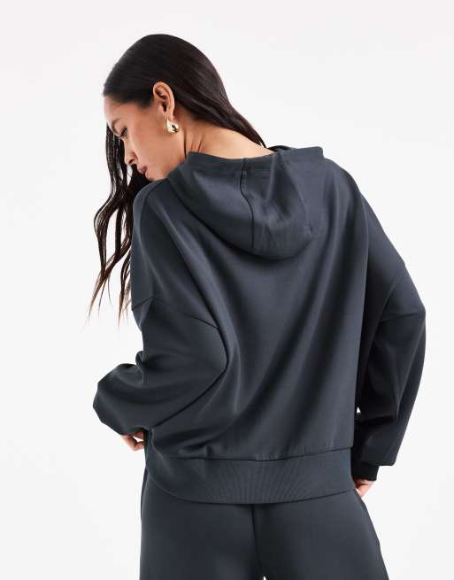 ASOS DESIGN soft touch cupro hoodie in charcoal grey, 2 of 4