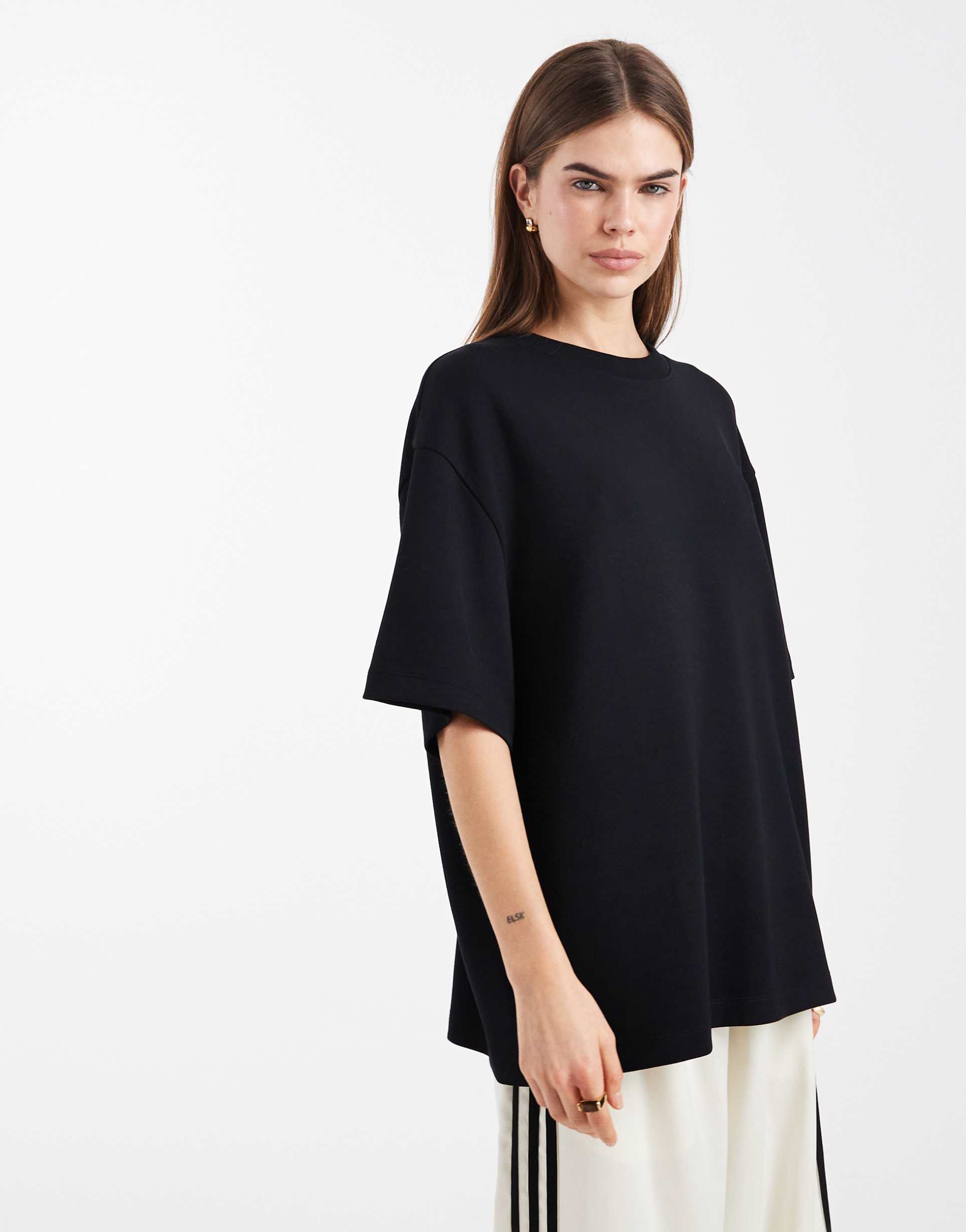asos design soft touch cupro oversized t-shirt in black