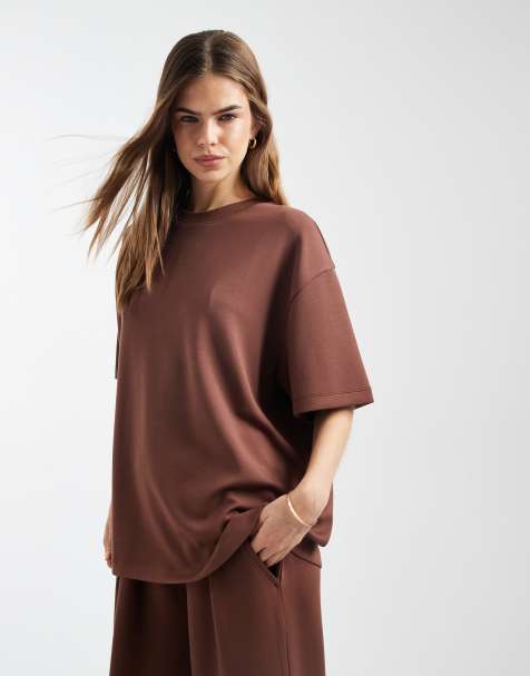 ASOS DESIGN soft touch cupro oversized t-shirt in chocolate - view 1