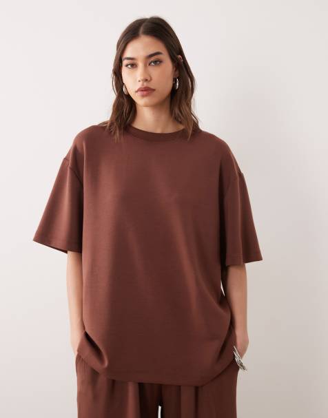 ASOS DESIGN soft touch cupro oversized t-shirt in chocolate