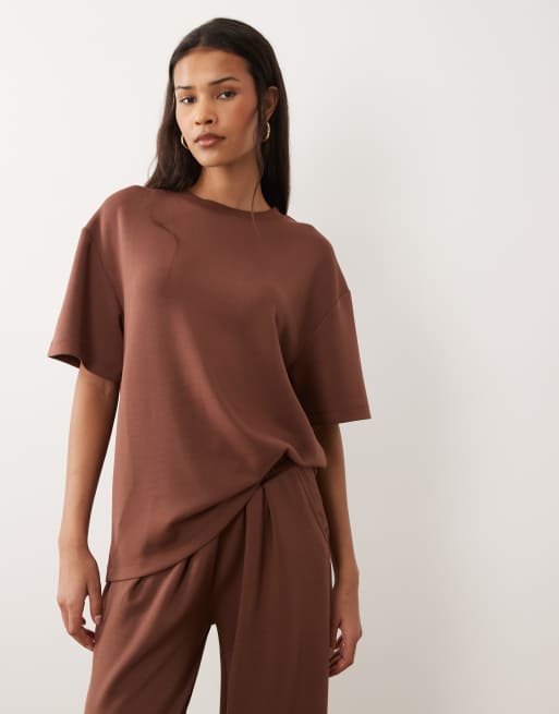 ASOS DESIGN soft touch cupro oversized t-shirt in chocolate, 3 of 4