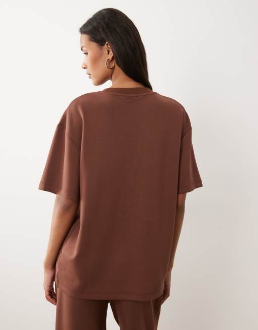 ASOS DESIGN soft touch cupro oversized t-shirt in chocolate, 4 of 4
