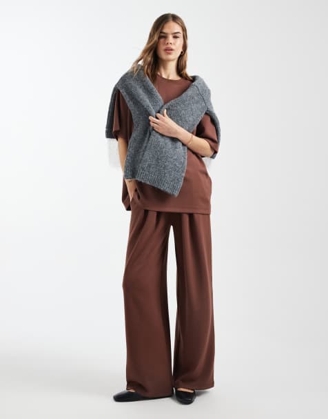 ASOS DESIGN soft touch cupro super wide leg jogger in chocolate - view 1