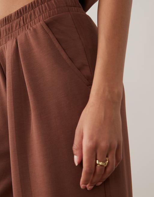 ASOS DESIGN soft touch cupro super wide leg jogger in chocolate, 3 of 5